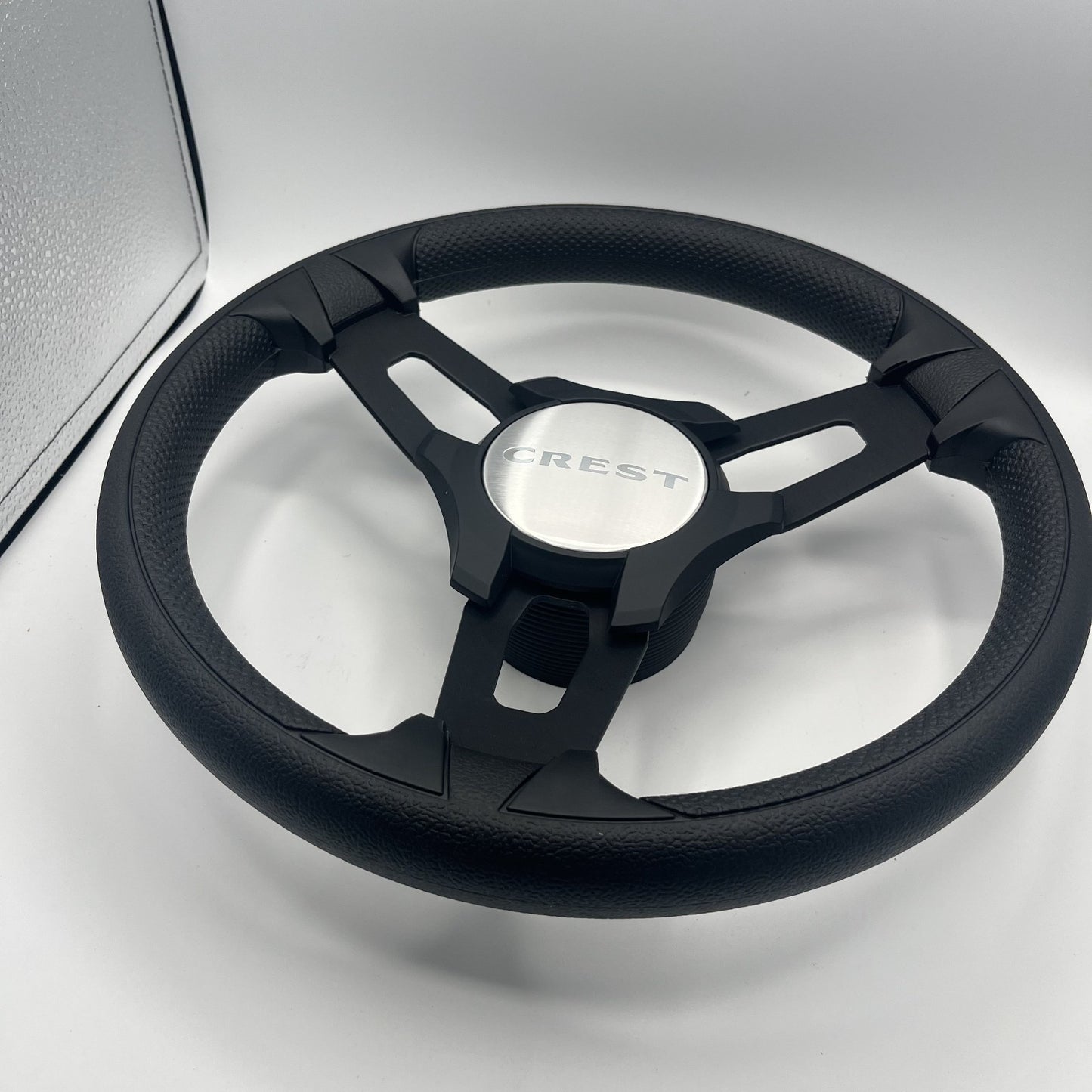 Gussi Italia Boat Model 15 Steering Wheel Black Brushed Alum Spokes |Blk Crest