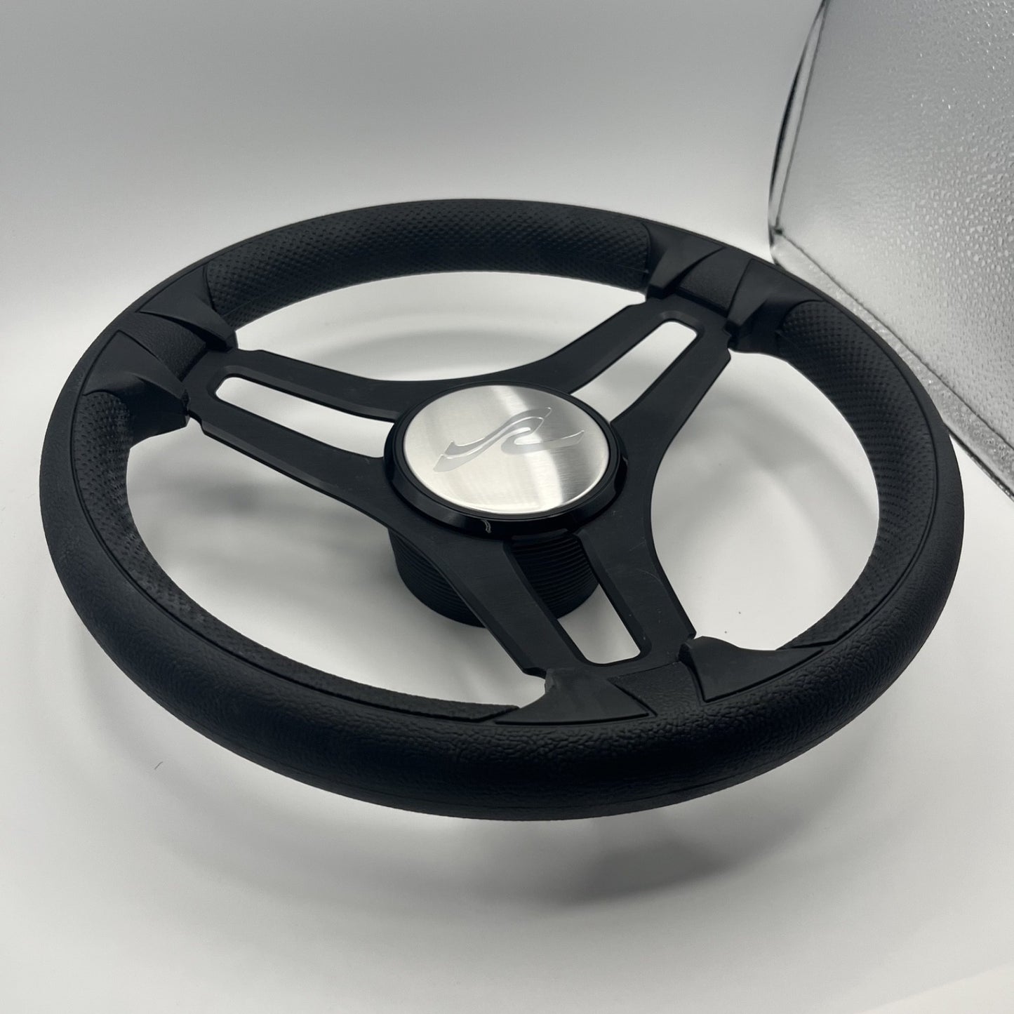 Gussi Italia Marine Steering Wheel Black Brush Metal Spokes | Sea Ray