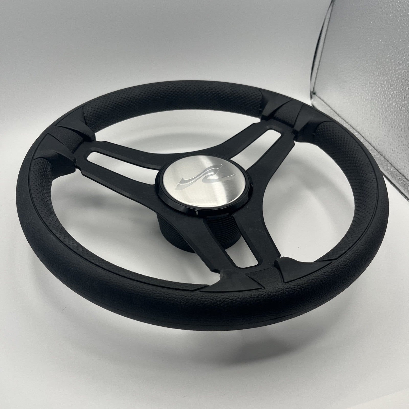 Gussi Italia Marine Steering Wheel Black Brush Metal Spokes | Sea Ray