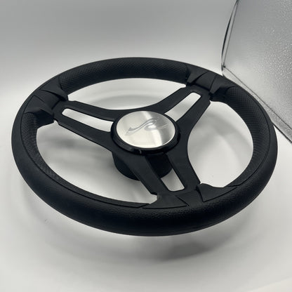 Gussi Italia Marine Steering Wheel Black Brush Metal Spokes | Sea Ray