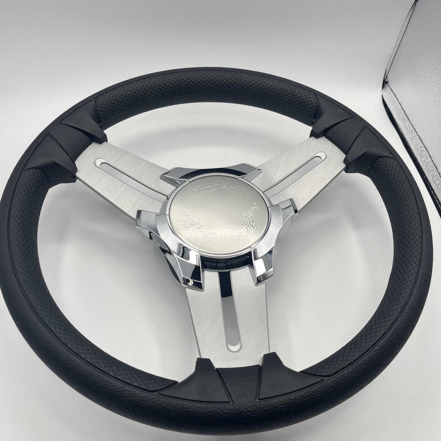 Model 15 Marine Steering Wheel Brush Alum Spokes | Sunchaser Boats Logo