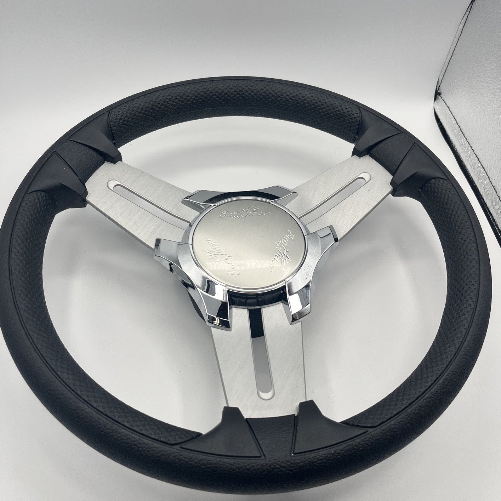 Model 15 Marine Steering Wheel Brush Alum Spokes | Sunchaser Boats Logo
