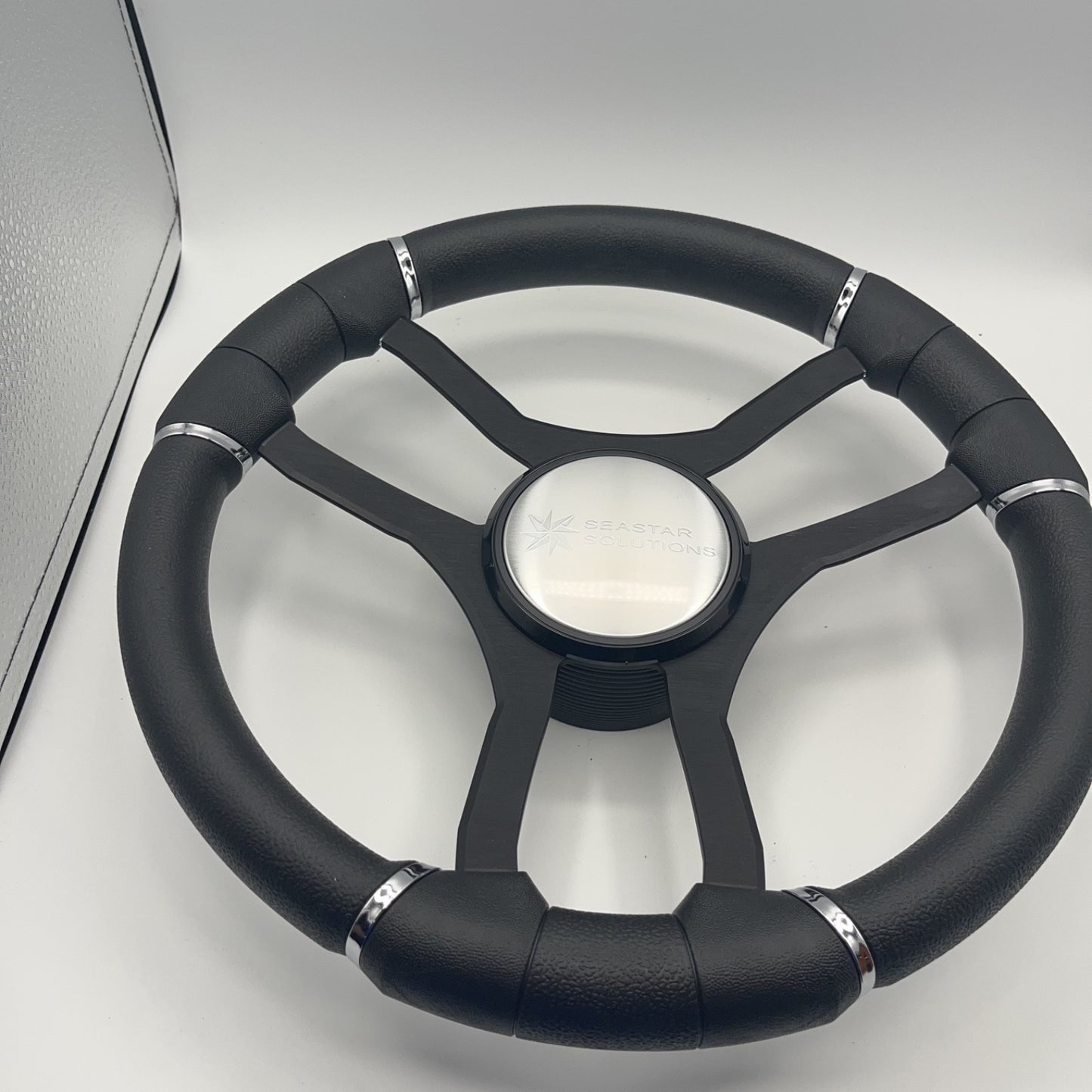 Malera Boat Steering Wheel Black Aluminum Spokes | Seastar Solutions