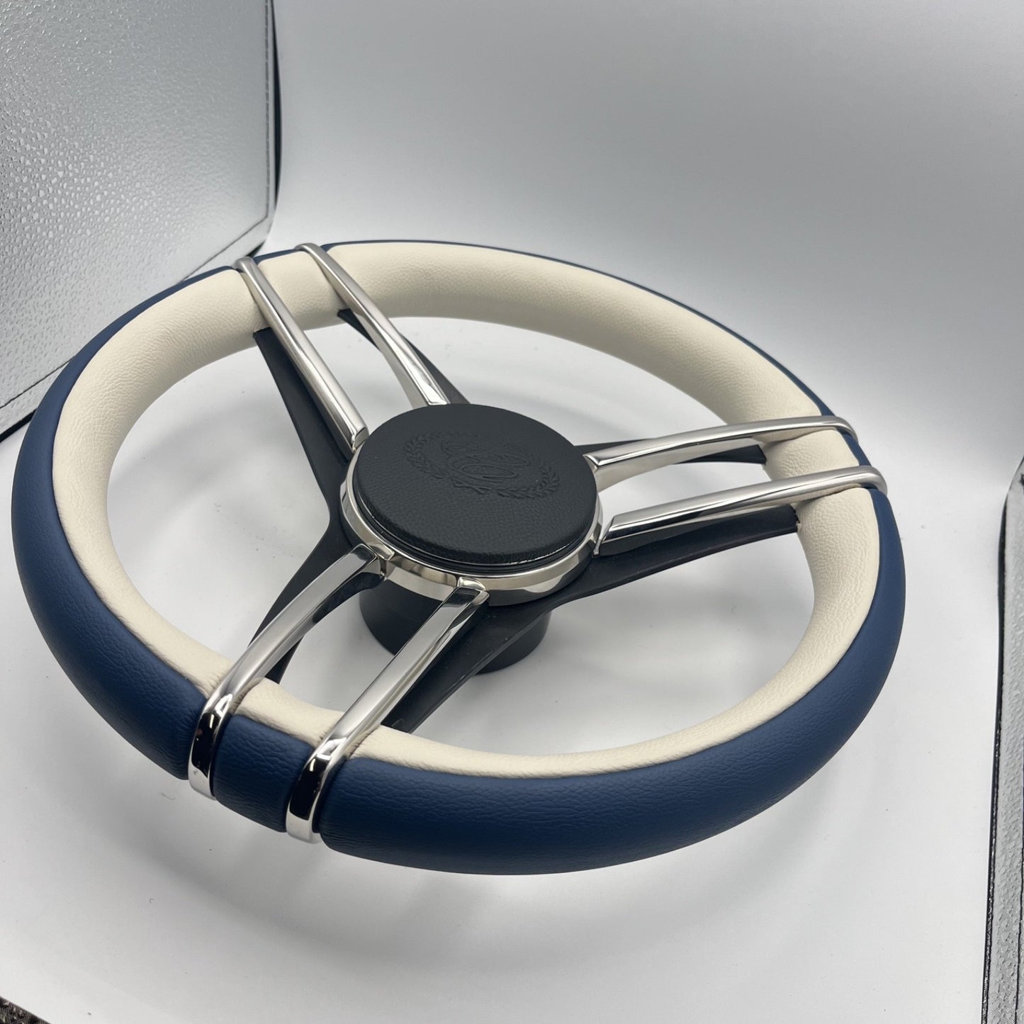Cobalt Boat Steering Wheel Stainless Steel Spoke Blue Leather Rim | Cobalt Logo