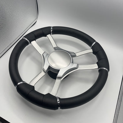 Malera Boat Steering Wheel Brushed Alum Spoke | Silver Plain Center Cap