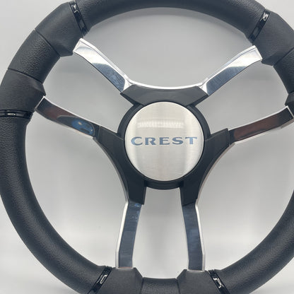 Malera Boat Steering Wheel Chrome Spokes | Black Crest Star