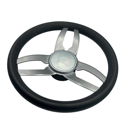 Cabrio Boat Steering Wheel Gray Brushed Alum Spoke | Starburst Center Cap