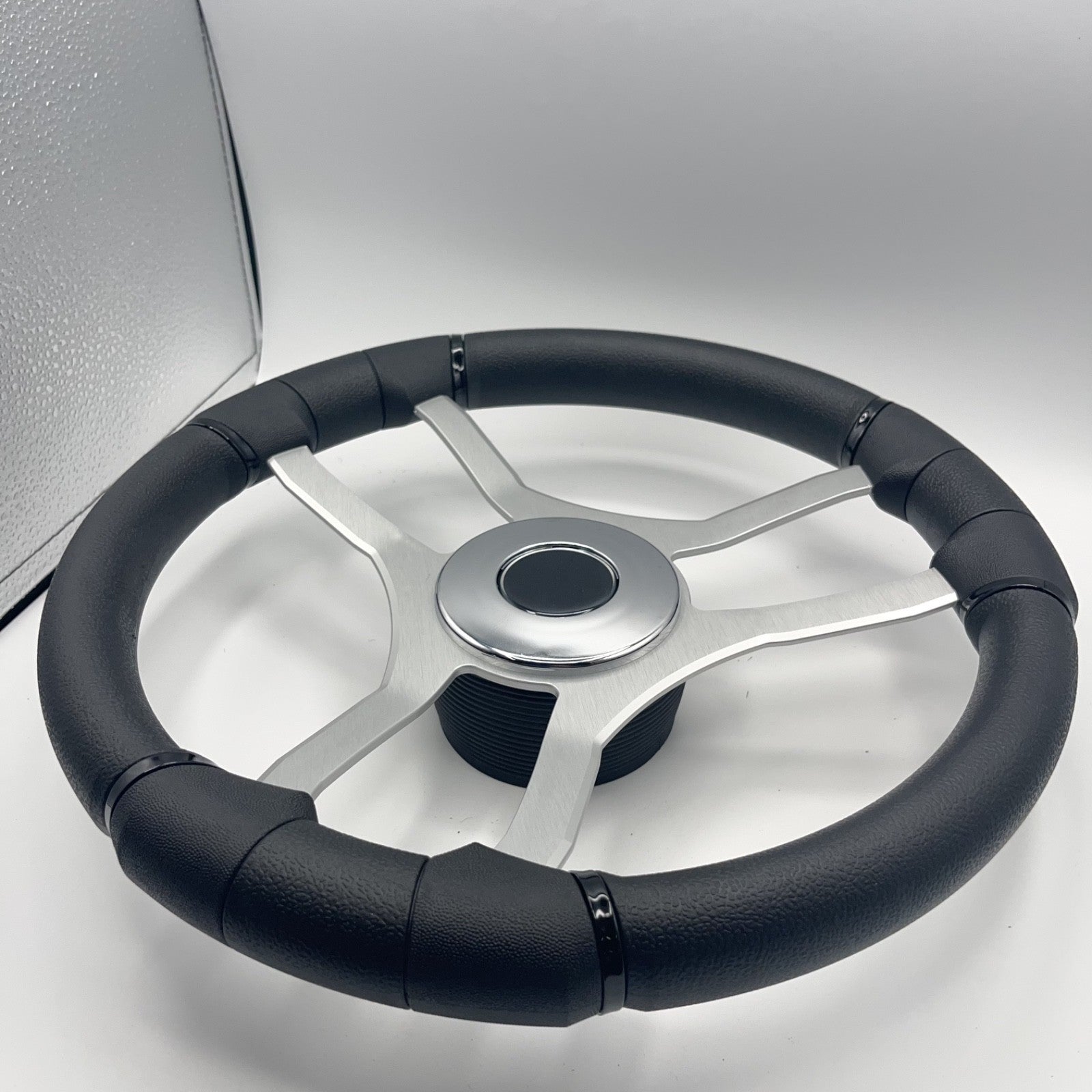 Malera Boat Steering Wheel Brushed Aluminum Spokes | Chrome-style Dome