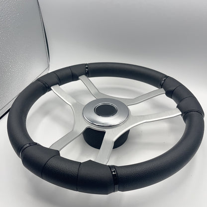 Malera Boat Steering Wheel Brushed Aluminum Spokes | Chrome-style Dome