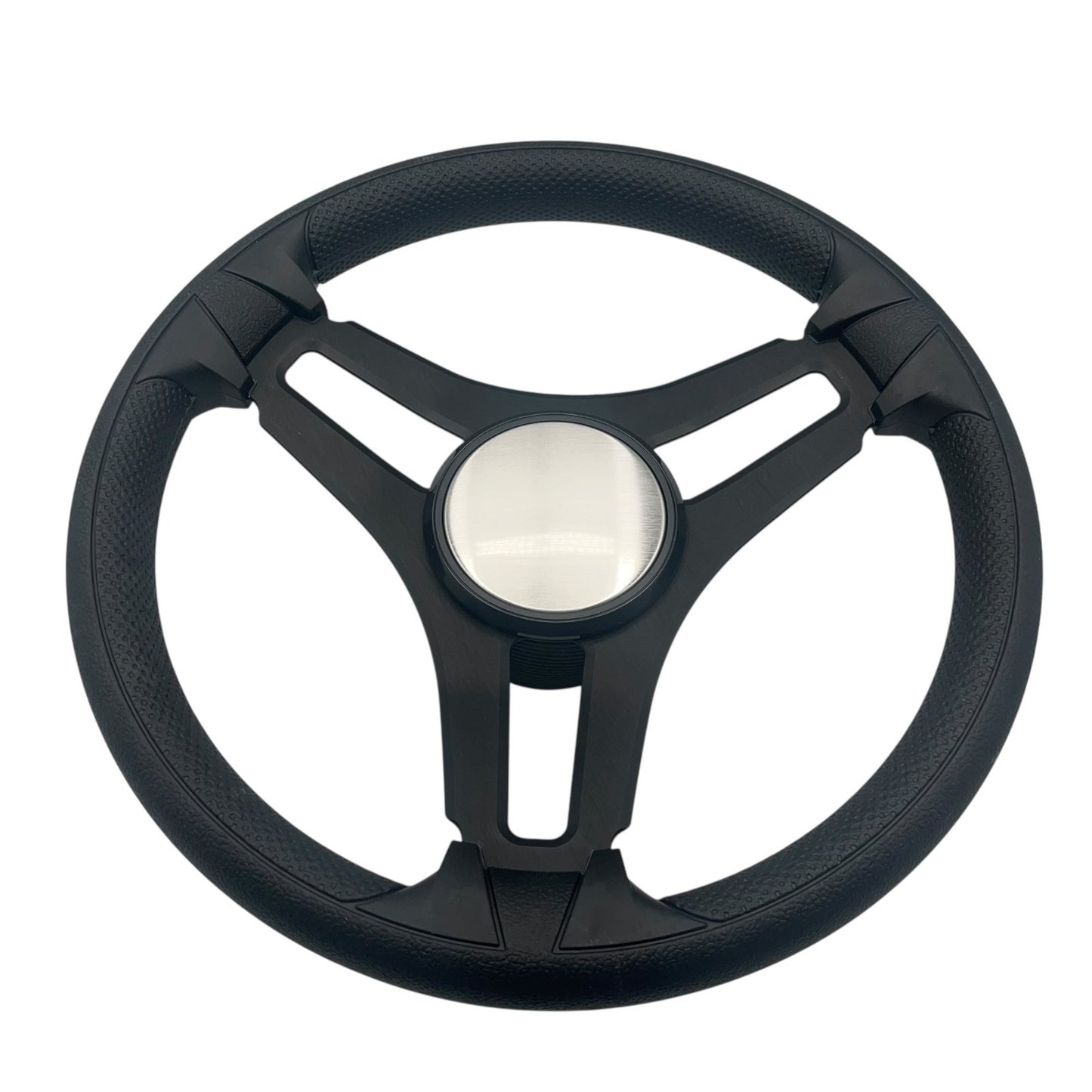 Gussi Italia Marine Steering Wheel Black Brushed Metal Spokes | Plain Dome