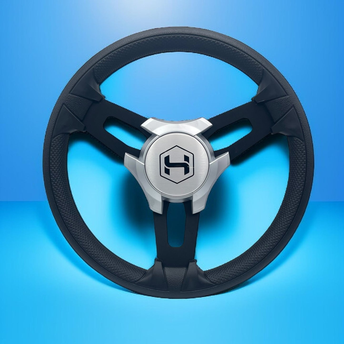 Gussi Italia Boat Model 15 Steering Wheel Black Brushed Alum Spokes | Sil Harris