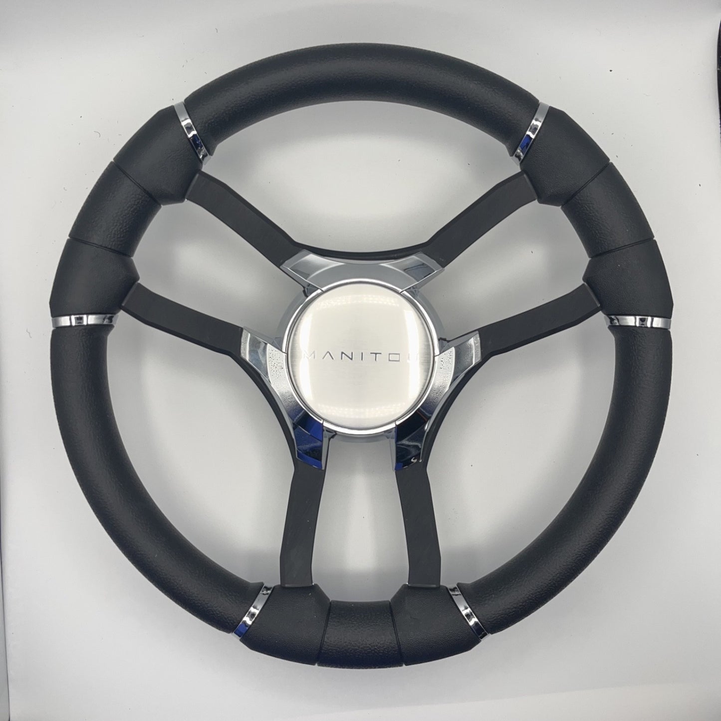 Malera Boat Steering Wheel Black Aluminum Spokes - Chrome-style Manitou