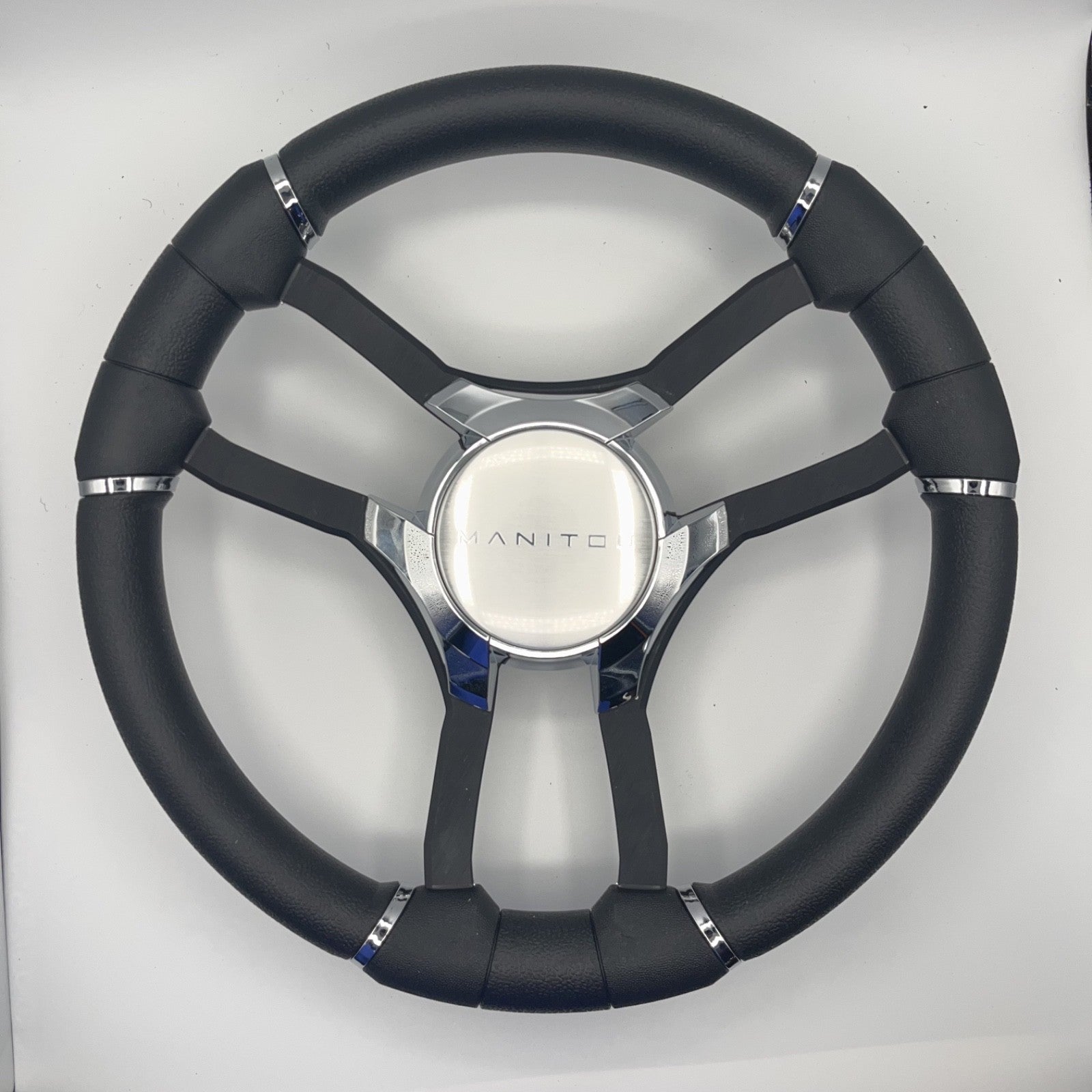 Malera Boat Steering Wheel Black Aluminum Spokes - Chrome-style Manitou