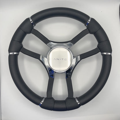 Malera Boat Steering Wheel Black Aluminum Spokes - Chrome-style Manitou