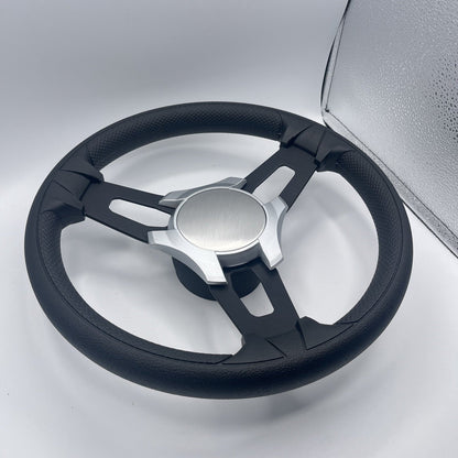 Model 15 Boat Steering Wheel Black Brushed Alum Spokes | SilvPlain