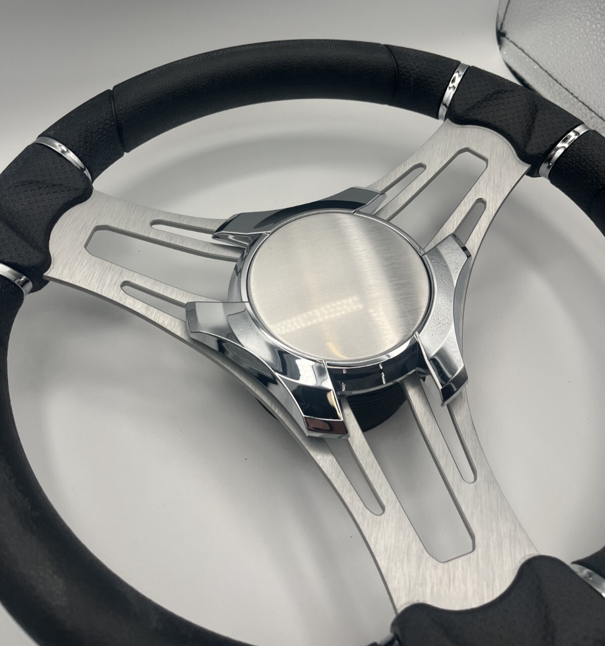 Verona Boat Steering Wheel Gray Brushed Aluminum Spokes