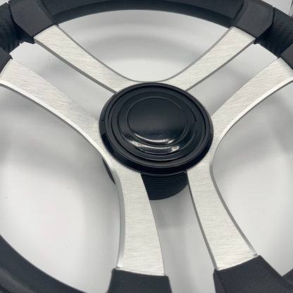 Benaco Boat Steering Wheel Brushed Aluminum Spokes | LG Black Snap-in