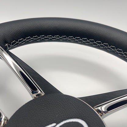 Gussi Italia Boat Steering Wheel Stainless Steel Spoke Leather Rim | APEX Boats