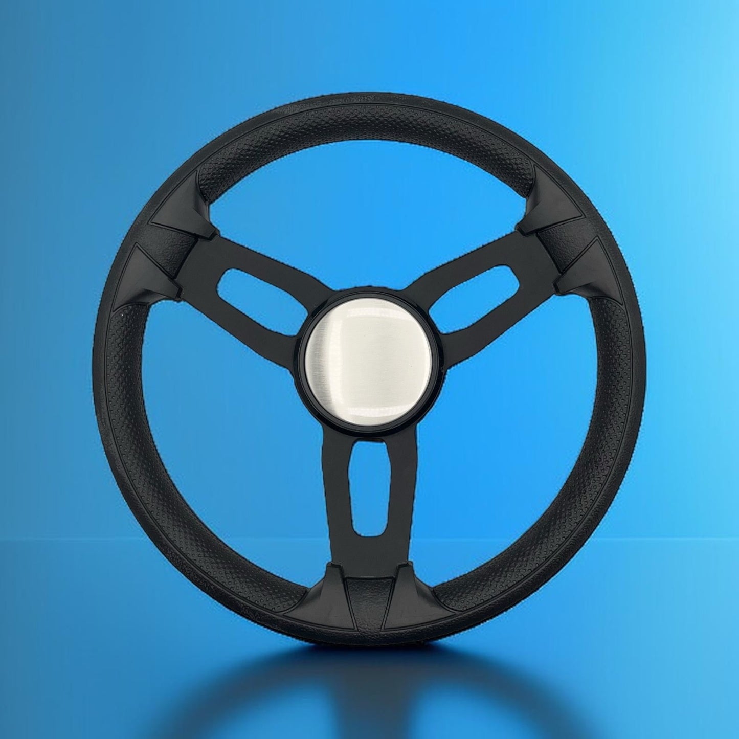 Model 15 Marine Steering Wheel Black Brushed Aluminum Spokes | Blank Dome