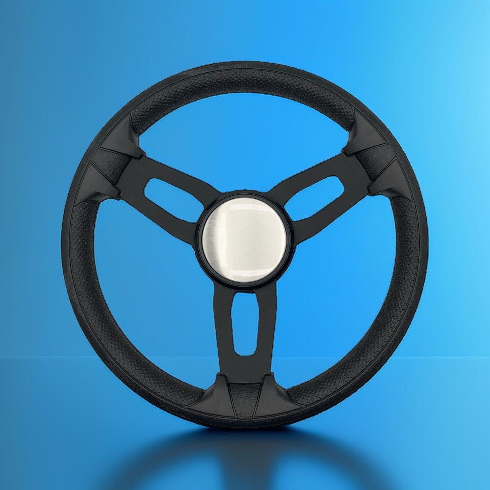 Model 15 Marine Steering Wheel Black Brushed Aluminum Spokes | Blank Dome