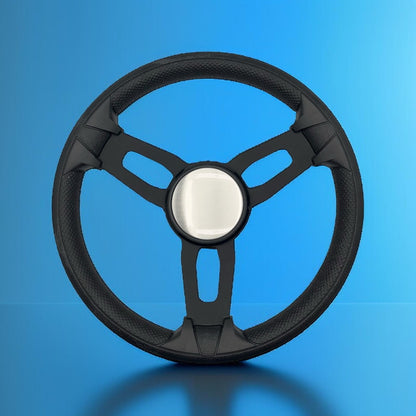 Model 15 Marine Steering Wheel Black Brushed Aluminum Spokes | Blank Dome