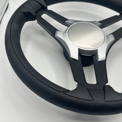 Gussi Italia Marine Steering Wheel Black Brush Metal Spokes | Silver Plain