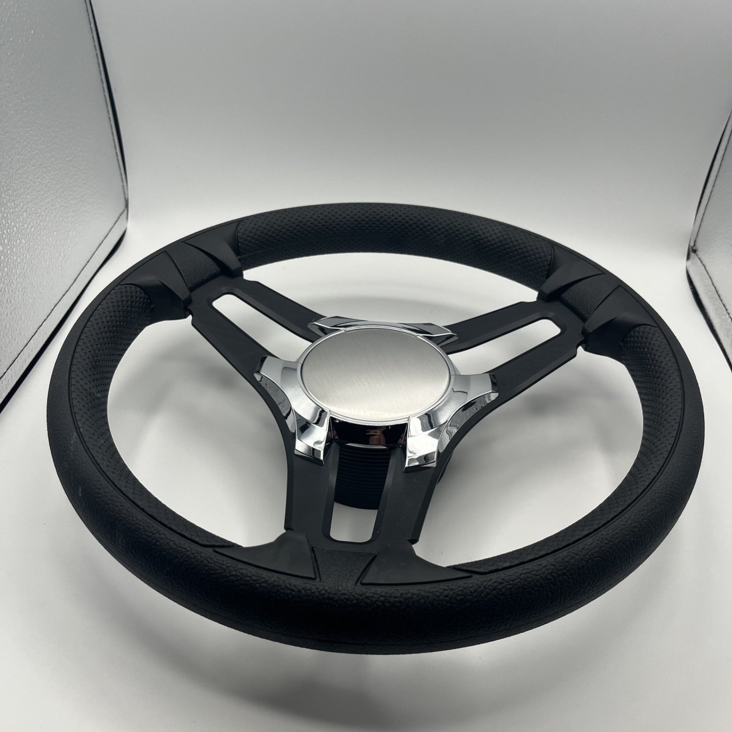 Gussi Italia Marine Steering Wheel Black Brush Metal Spokes | Chrome Plain