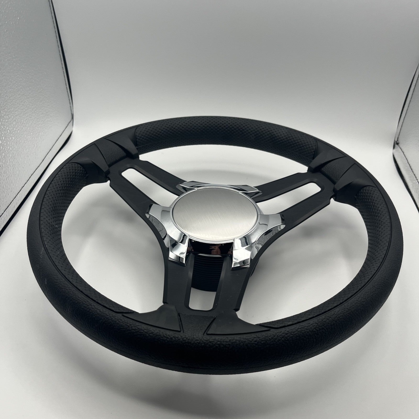 Gussi Italia Marine Steering Wheel Black Brush Metal Spokes | Chrome Plain