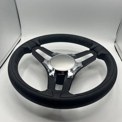 Gussi Italia Marine Steering Wheel Black Brush Metal Spokes | Chrome Plain
