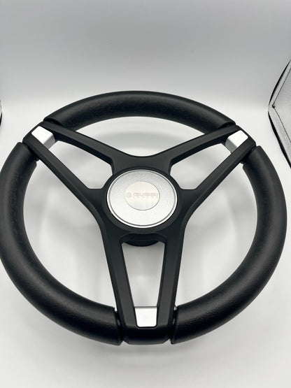 Molino Black w/Silver Accents Boat Steering Wheel | Gussi Italia Center Cap