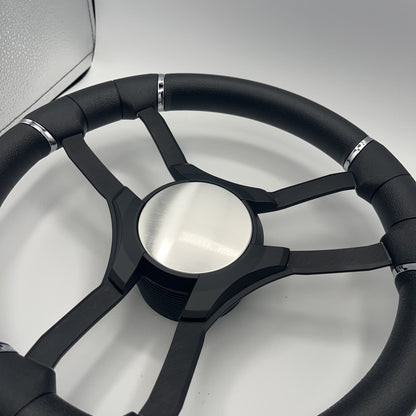 Malera Boat Steering Wheel Black Aluminum Spokes | Black Plain
