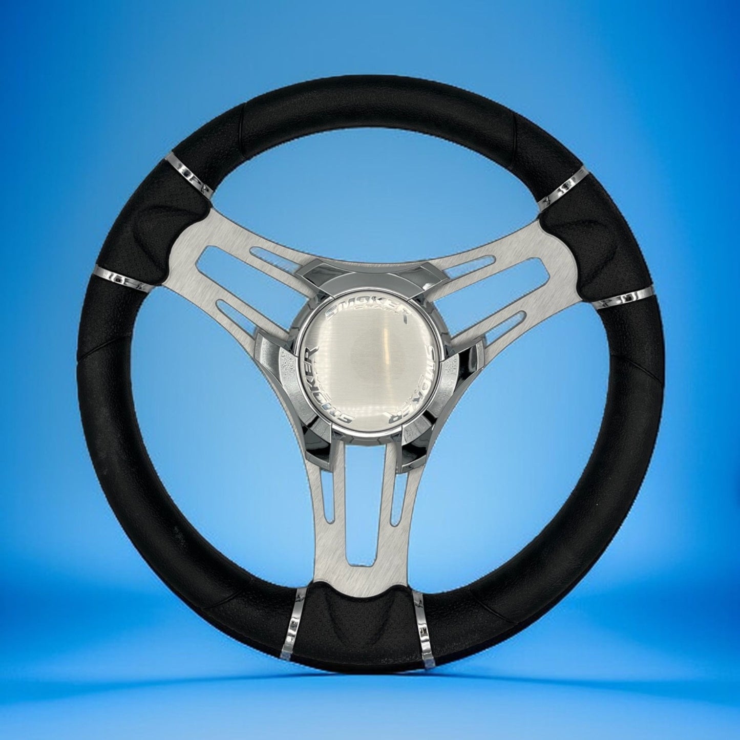 Verona Boat Steering Wheel Gray Brushed Aluminum Spokes | Smoker Logo