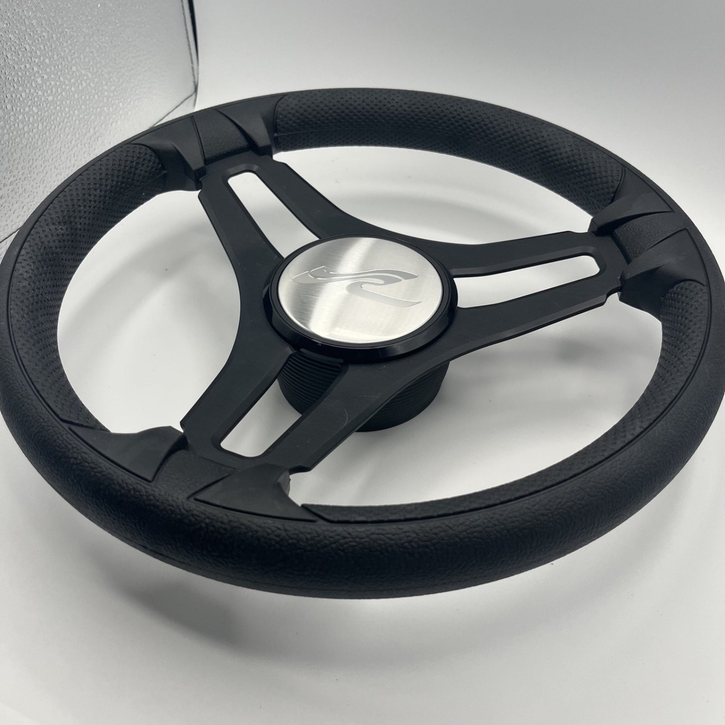 Gussi Italia Marine Steering Wheel Black Brush Metal Spokes | Sea Ray