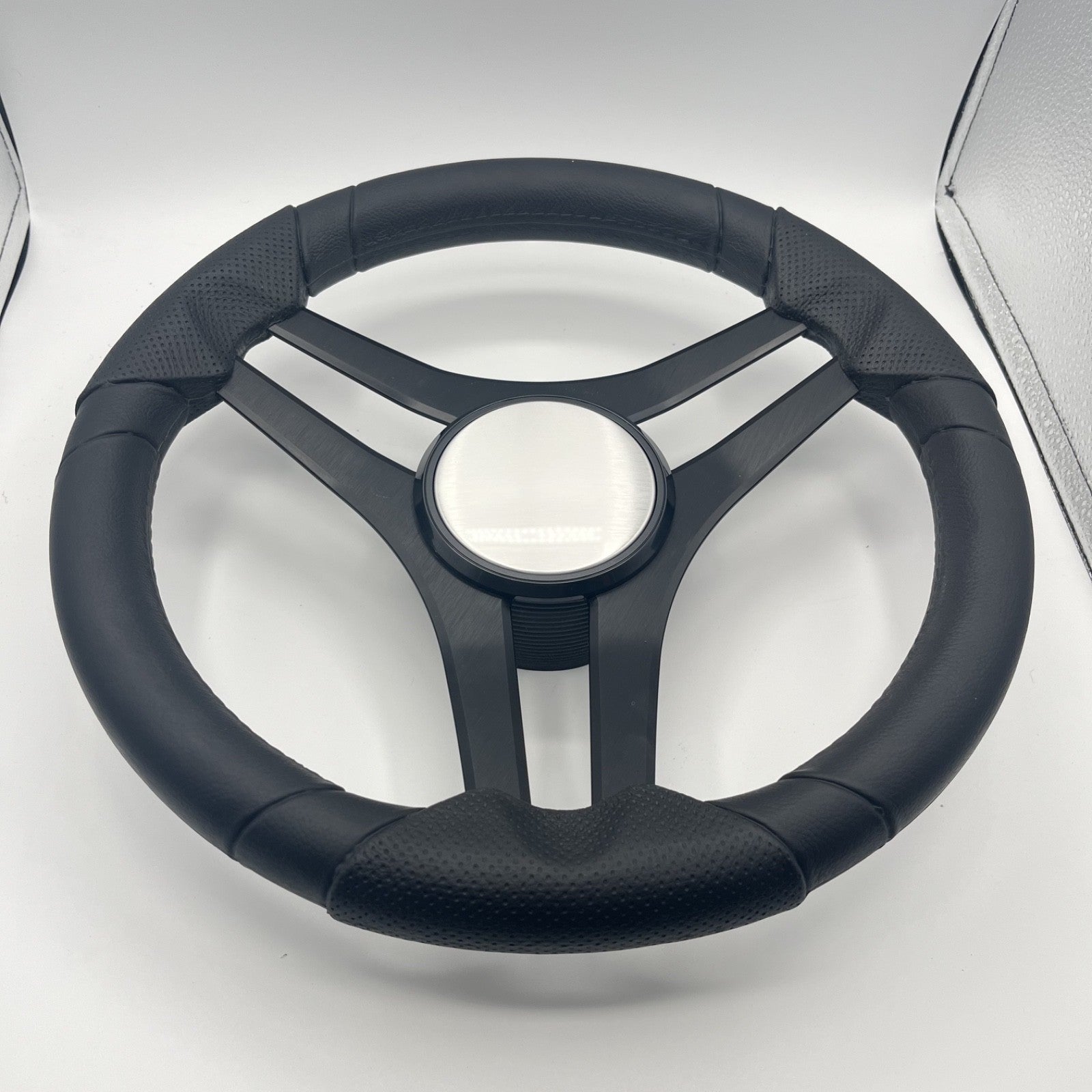 Molinara Marine Steering Wheel Black Brushed Alum Spokes | Plain Brushed