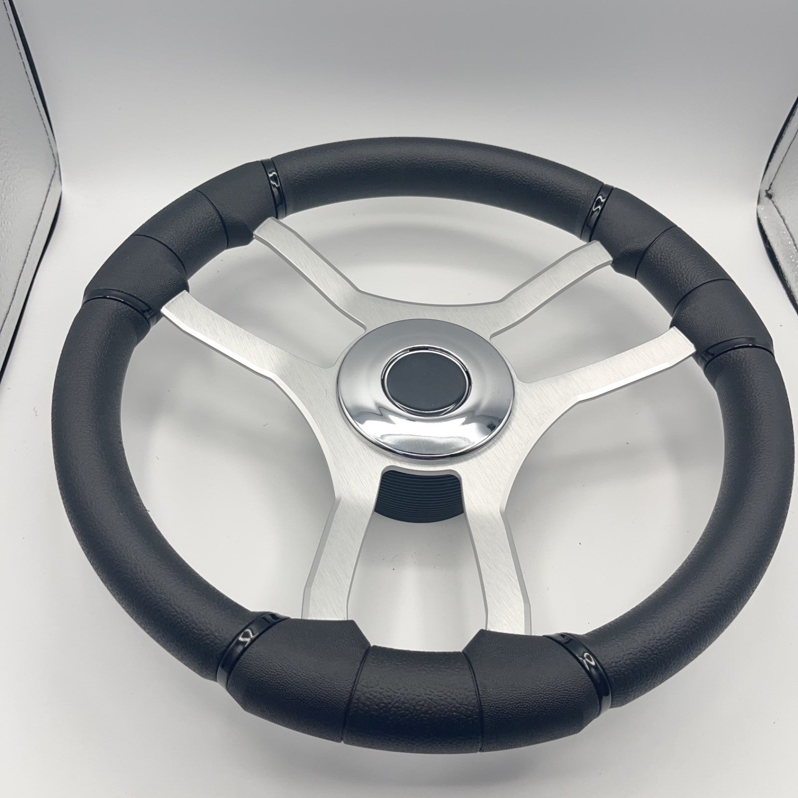Malera Boat Steering Wheel Brushed Aluminum Spokes | Chrome-style Dome