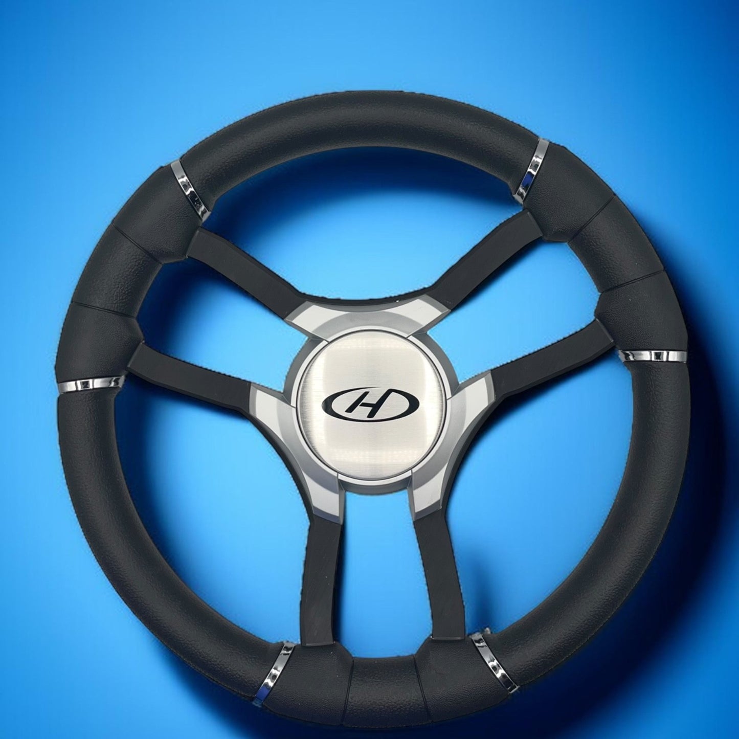 Malera Boat Steering Wheel Black Aluminum Spokes - Gray Harris Kayot