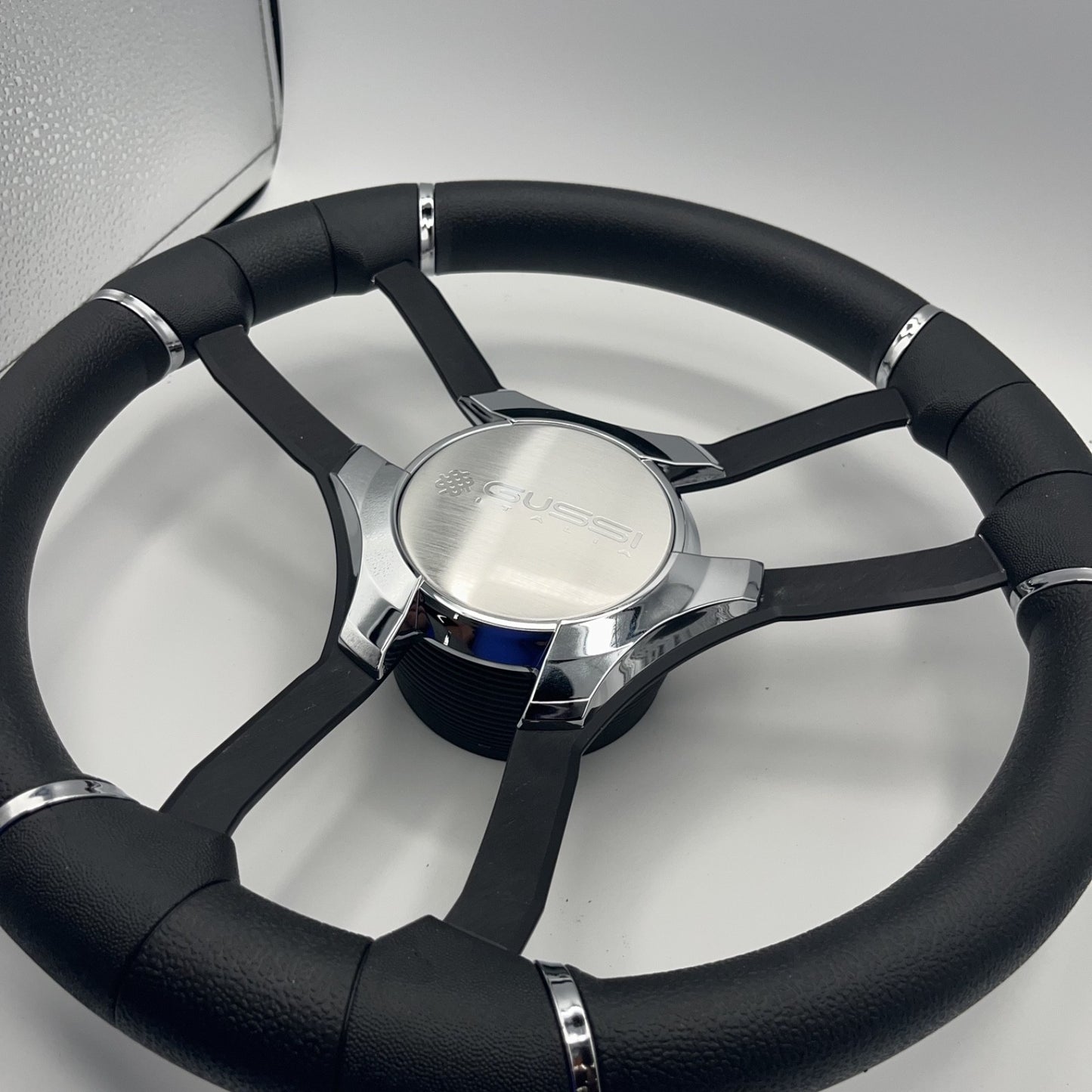 Malera Boat Steering Wheel Black Aluminum Spokes | Gussi Italia Logo