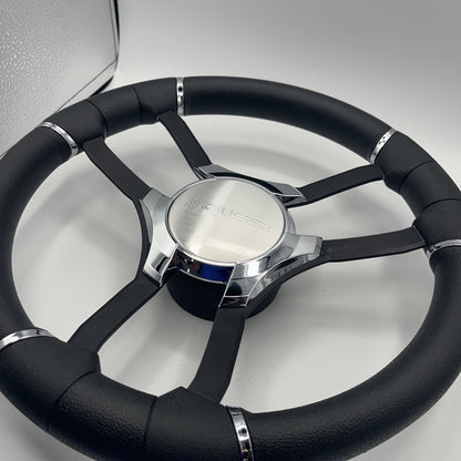 Malera Boat Steering Wheel Black Aluminum Spokes | Gussi Italia Logo