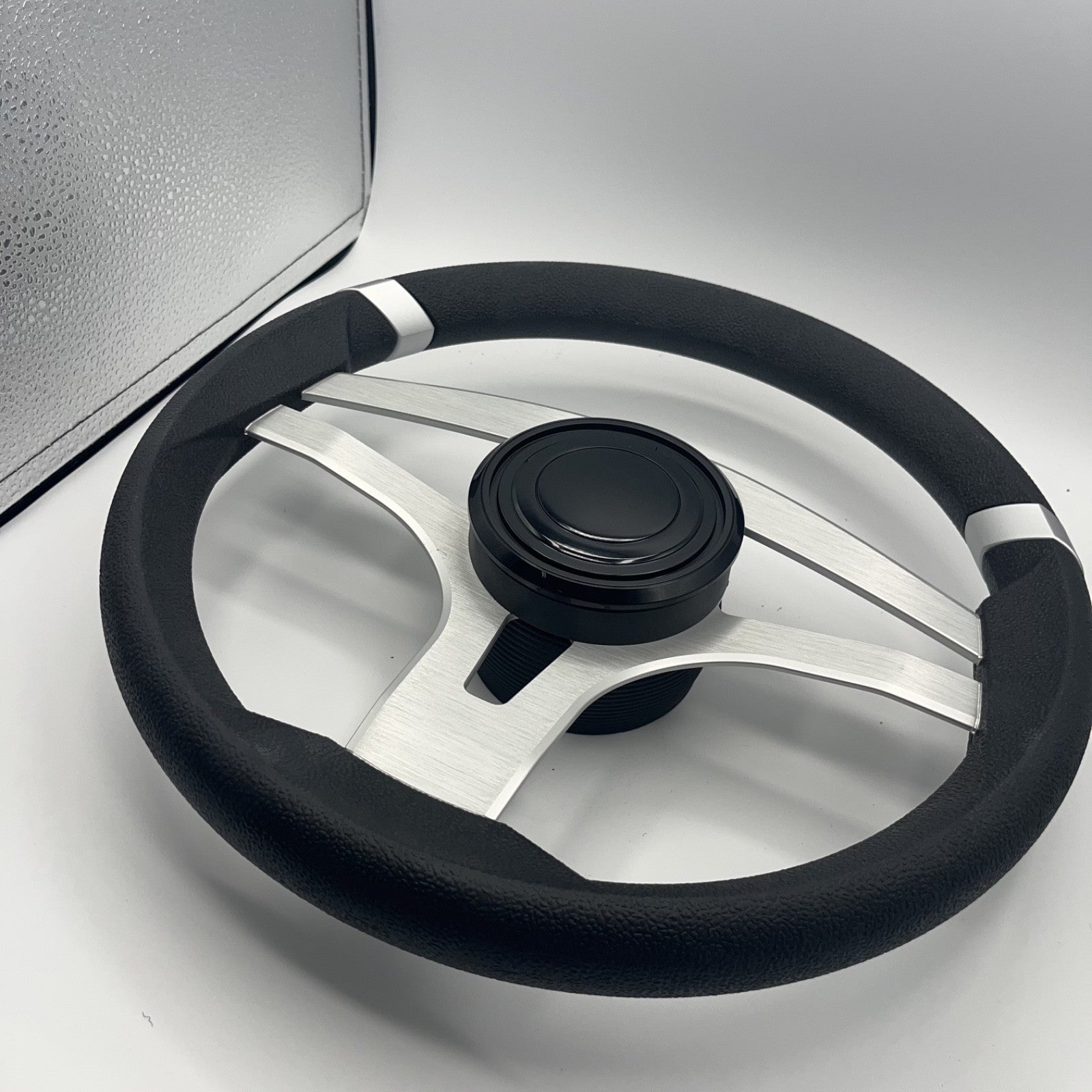 Badia Boat Steering Wheel Brushed Aluminum Spokes | LG Black Snap-in