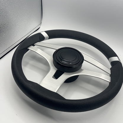 Badia Boat Steering Wheel Brushed Aluminum Spokes | LG Black Snap-in