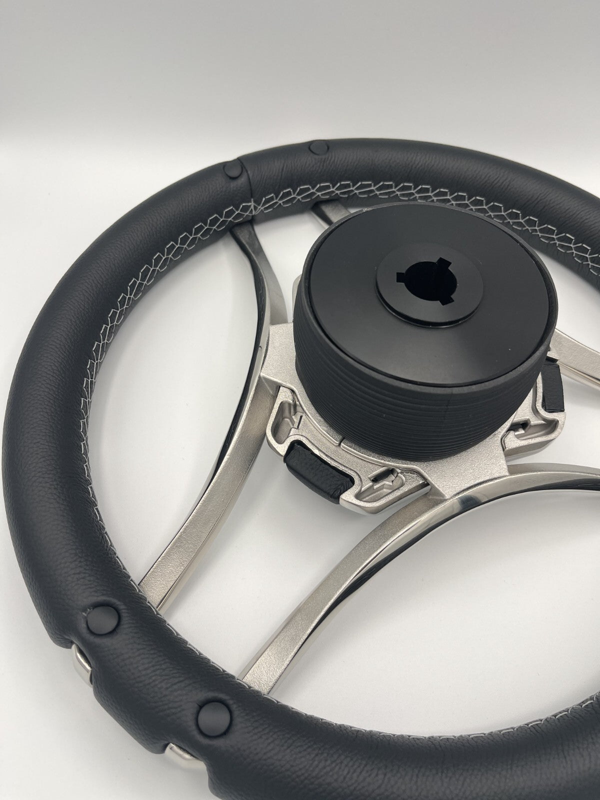 Lora Boat Steering Wheel Stainless Steel Spokes | Silver Wave Boat Logo