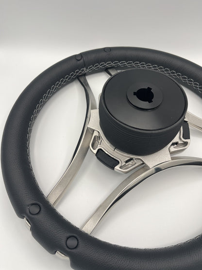 Lora Boat Steering Wheel Stainless Steel Spokes | Silver Wave Boat Logo