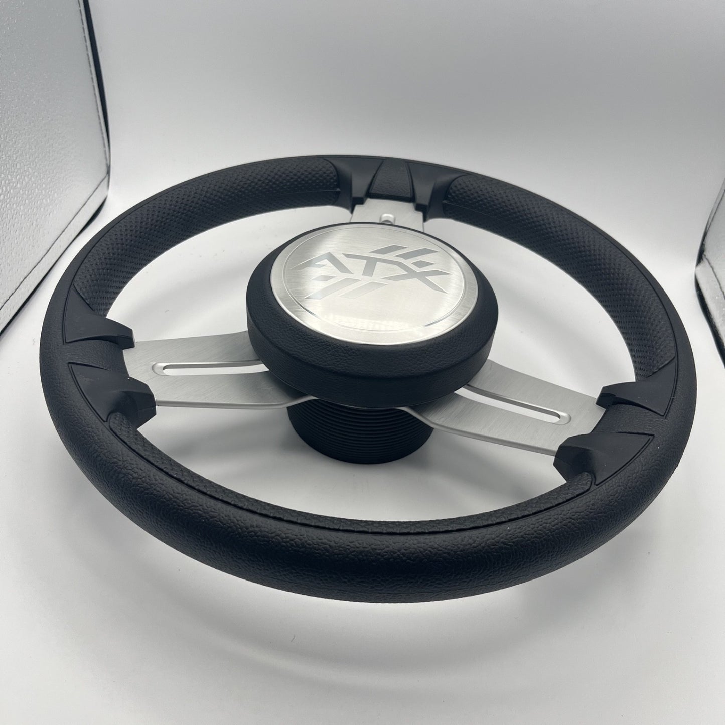 Model 15 Marine Steering Wheel Brush Alum Spokes | ATX Boats Logo