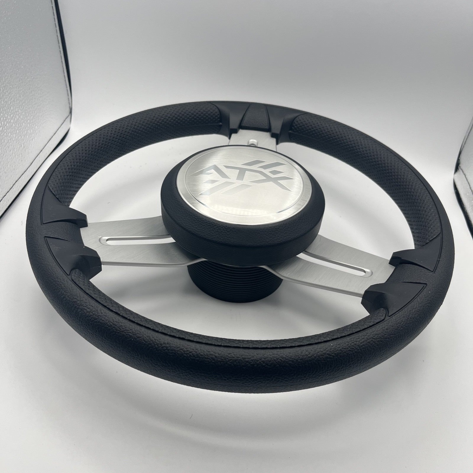 Model 15 Marine Steering Wheel Brush Alum Spokes | ATX Boats Logo