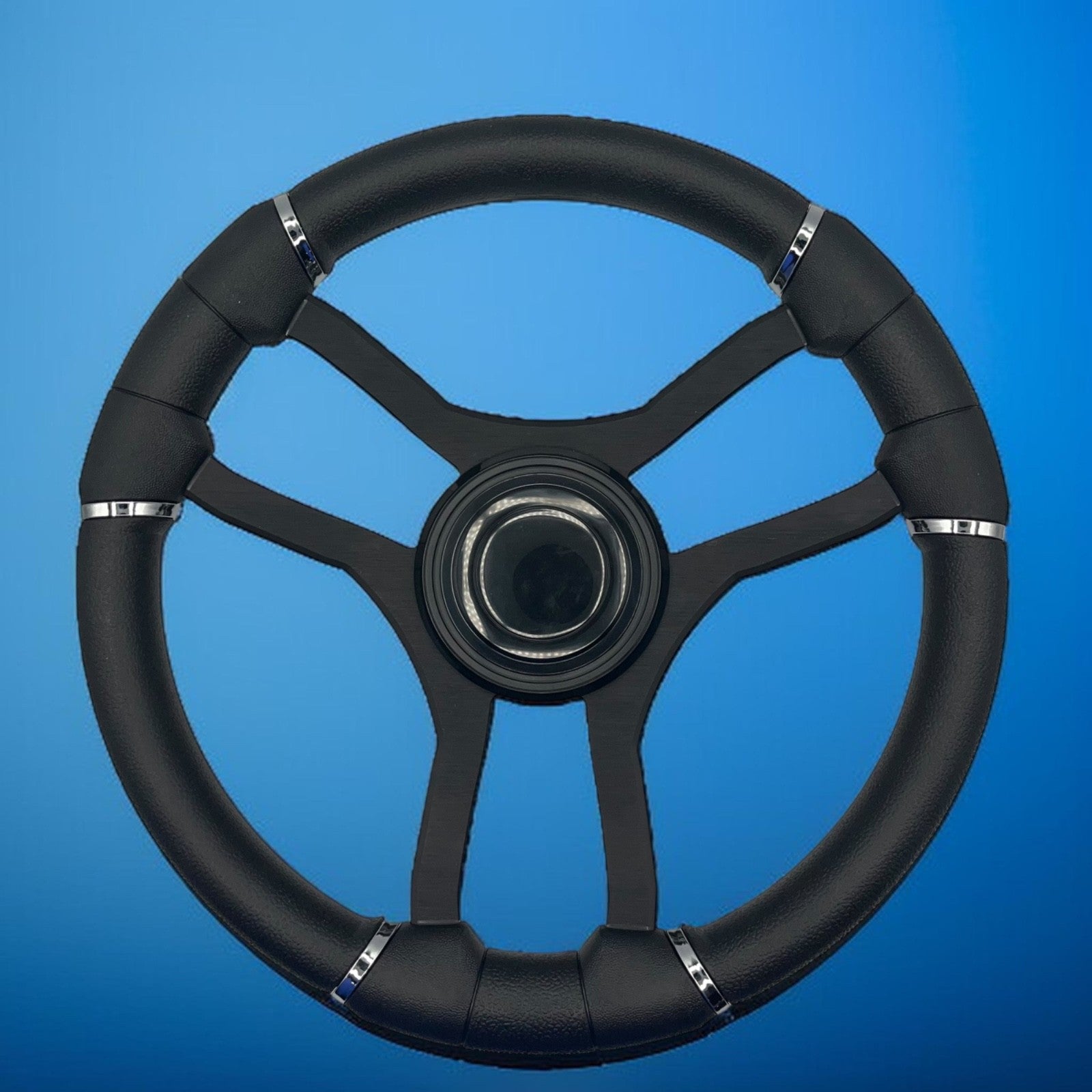 Malera Boat Steering Wheel Black Aluminum Spokes | LG Black Snap-in