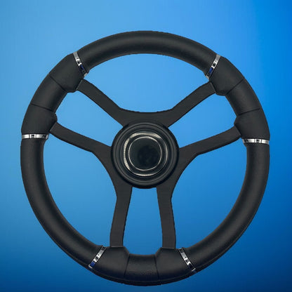 Malera Boat Steering Wheel Black Aluminum Spokes | LG Black Snap-in