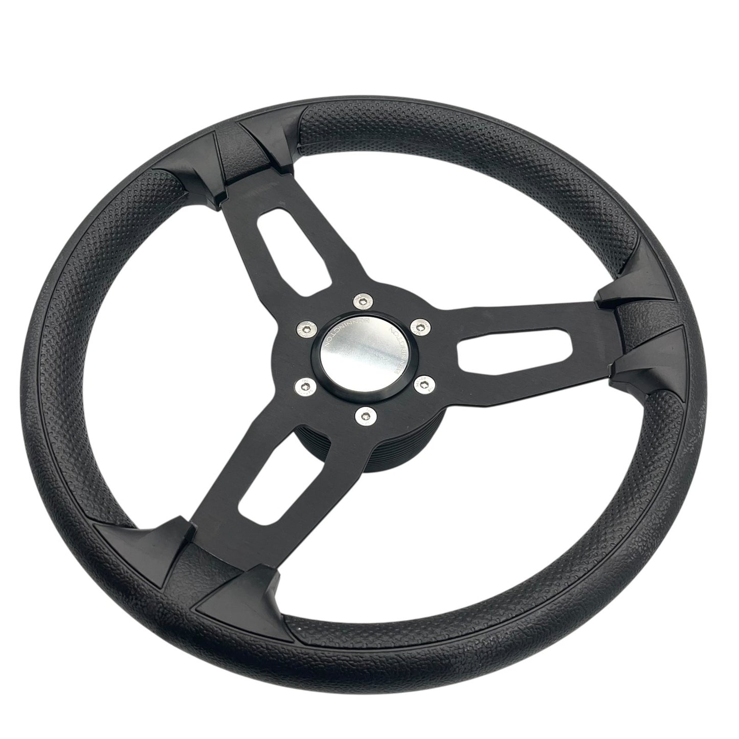 Model 15 Marine Steering Wheel Black Brushed Aluminum Spokes | Bennington