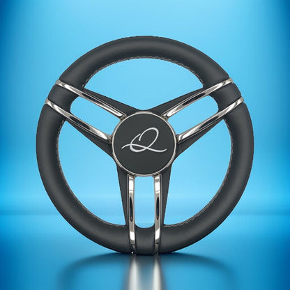 Gussi Italia Boat Steering Wheel Stainless Steel Spoke Leather Rim | APEX Boats