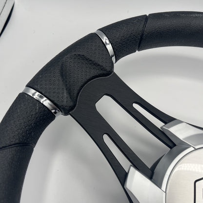 Gussi Italia Boat Steering Wheel Black Brushed Alum Spokes | Harris