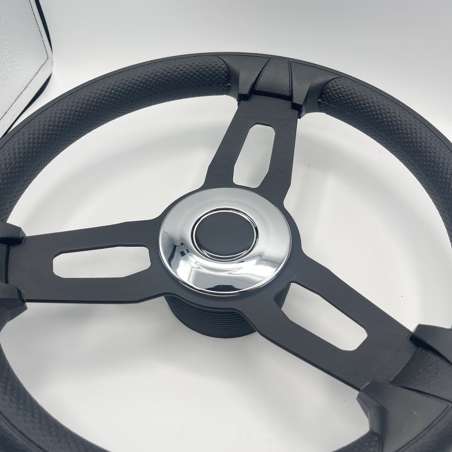 Gussi Italia Model 15 Steering Wheel Blk Brushed Alum Spokes | Chrome Blank
